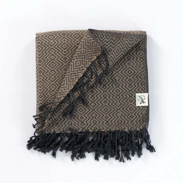 Rackhams Rumeli Cotton Throw Blanket, HAND-LOOMED - Taupe on Grey - image 1