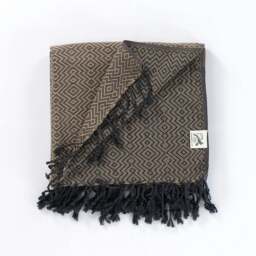 Rackhams Rumeli Cotton Throw Blanket, HAND-LOOMED - Taupe on Grey - thumbnail 1