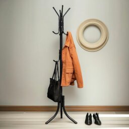 Rackhams Metal Coat Stand With 12 Hooks Black - thumbnail 1