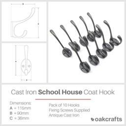Rackhams Antique Cast Iron Victorian School House Style Hat and Coat Hooks - Single Hook - thumbnail 3