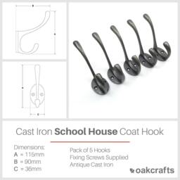 Rackhams Antique Cast Iron Victorian School House Style Hat and Coat Hooks - Single Hook - thumbnail 2