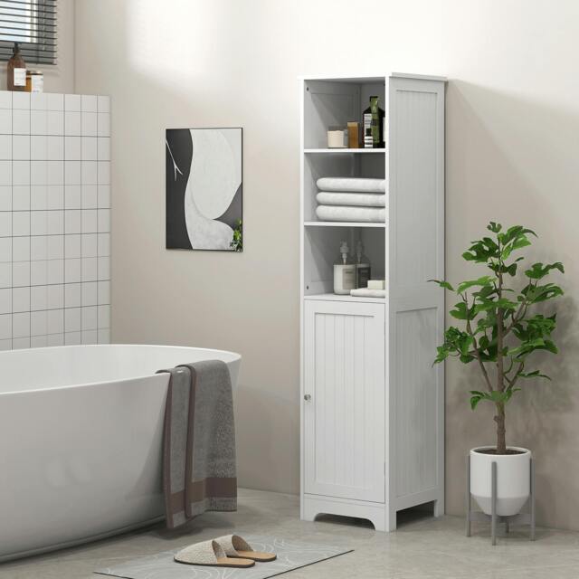 Rackhams Freestanding Bathroom Tall Cabinet with Adjustable Shelf, White - Tall bathroom cabinet - MDF - White - image 1