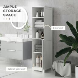 Rackhams Freestanding Bathroom Tall Cabinet with Adjustable Shelf, White - Tall bathroom cabinet - MDF - White - thumbnail 4