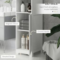 Rackhams Freestanding Bathroom Tall Cabinet with Adjustable Shelf, White - Tall bathroom cabinet - MDF - White - thumbnail 5