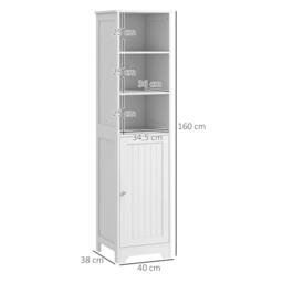 Rackhams Freestanding Bathroom Tall Cabinet with Adjustable Shelf, White - Tall bathroom cabinet - MDF - White - thumbnail 3