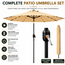 Rackhams Garden Parasol Solar LED 2.7M ,Tilting Table Umbrella with Crank Handle, Protection UV40, Includes Parasol Cover- Sand - thumbnail 5