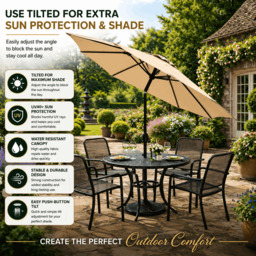 Rackhams Garden Parasol Solar LED 2.7M ,Tilting Table Umbrella with Crank Handle, Protection UV40, Includes Parasol Cover- Sand - thumbnail 6