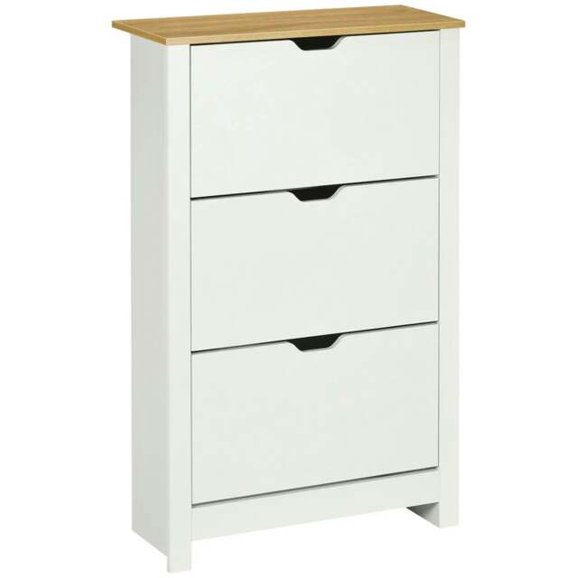 Rackhams Slim Shoe Cabinet, Narrow Shoe Cupboard with 3 Flip Drawers, Adjustable Shelves for 18 Pairs of Shoes for Hallway, White - image 1