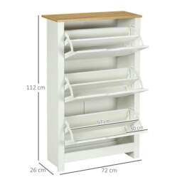 Rackhams Slim Shoe Cabinet, Narrow Shoe Cupboard with 3 Flip Drawers, Adjustable Shelves for 18 Pairs of Shoes for Hallway, White - thumbnail 3