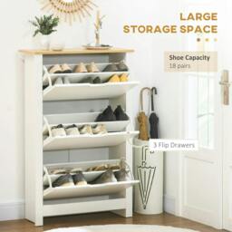 Rackhams Slim Shoe Cabinet, Narrow Shoe Cupboard with 3 Flip Drawers, Adjustable Shelves for 18 Pairs of Shoes for Hallway, White - thumbnail 4