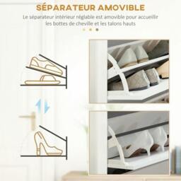 Rackhams Slim Shoe Cabinet, Narrow Shoe Cupboard with 3 Flip Drawers, Adjustable Shelves for 18 Pairs of Shoes for Hallway, White - thumbnail 6