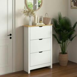 Rackhams Slim Shoe Cabinet, Narrow Shoe Cupboard with 3 Flip Drawers, Adjustable Shelves for 18 Pairs of Shoes for Hallway, White - thumbnail 2
