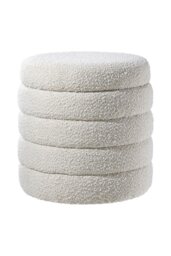 Rackhams Beige Upholstered Round Storage Ottoman for Bedroom Living Room and Makeup Room - Beige - thumbnail 2