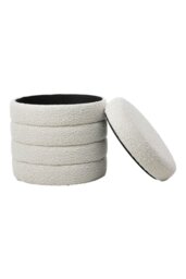Rackhams Beige Upholstered Round Storage Ottoman for Bedroom Living Room and Makeup Room - Beige - thumbnail 4