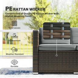 Rackhams Garden Furniture Set w/ Padded Cushions Corner Sofa Set, Light Grey - Modular Sofa - PE Rattan, Polyester, Galvanised Steel - 173 x 66 x 61 cm - thumbnail 4