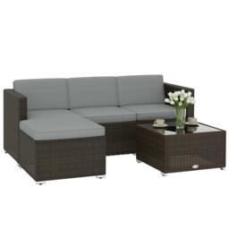 Rackhams Garden Furniture Set w/ Padded Cushions Corner Sofa Set, Light Grey - Modular Sofa - PE Rattan, Polyester, Galvanised Steel - 173 x 66 x 61 cm - thumbnail 2