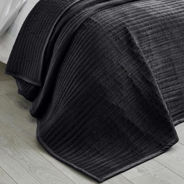 Rackhams Velvet Pinsonic Quilted Bedspread Black - 220 x 220 cm - Black - image 1
