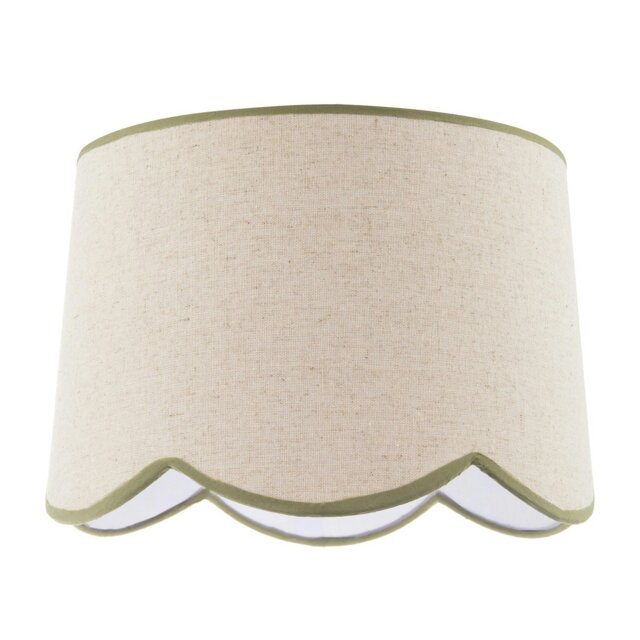 Rackhams Natural Oatmeal Textured Linen Scallop Lamp Shade with Olive Trims - image 1