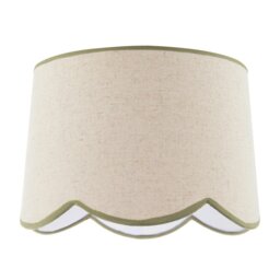 Rackhams Natural Oatmeal Textured Linen Scallop Lamp Shade with Olive Trims