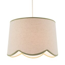 Rackhams Natural Oatmeal Textured Linen Scallop Lamp Shade with Olive Trims - thumbnail 2