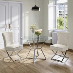 Rackhams Set of 2 Beige High Back Dining Chairs with velvet Upholstered - Grey - thumbnail 2