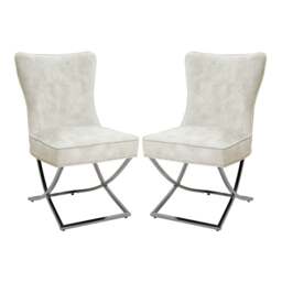 Rackhams Set of 2 Beige High Back Dining Chairs with velvet Upholstered - Grey - thumbnail 3