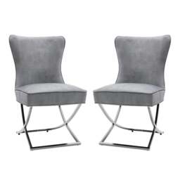 Rackhams Set of 2 Beige High Back Dining Chairs with velvet Upholstered - Grey - thumbnail 5