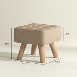 Rackhams Modern Footstool, Fabric Foot Rest with Rubber Wood Legs - Grey - Linen (Polyester) - 27W x 27D x 26Hcm - thumbnail 4