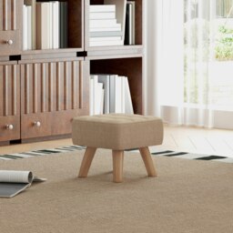 Rackhams Modern Footstool, Fabric Foot Rest with Rubber Wood Legs - Grey - Linen (Polyester) - 27W x 27D x 26Hcm - thumbnail 2