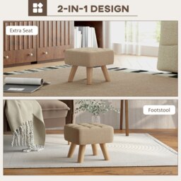 Rackhams Modern Footstool, Fabric Foot Rest with Rubber Wood Legs - Grey - Linen (Polyester) - 27W x 27D x 26Hcm - thumbnail 5