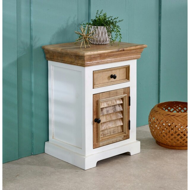 Rackhams Milano Solid Mango Wood White Bedside Cabinet with 1 Darwer & 1 Door - Wood - 1 - 45x35x60 CM (LxDxH) - image 1