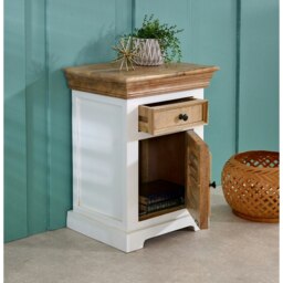 Rackhams Milano Solid Mango Wood White Bedside Cabinet with 1 Darwer & 1 Door - Wood - 1 - 45x35x60 CM (LxDxH) - thumbnail 2