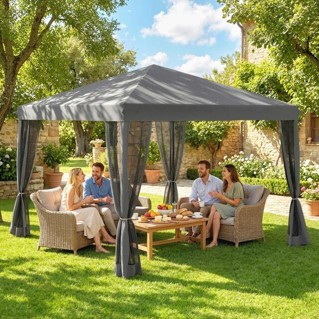 Rackhams Heavy Duty Pop Up Gazebo with Removable Mesh Sidewall Black