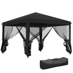 Rackhams Heavy Duty Pop Up Gazebo with Removable Mesh Sidewall Black - thumbnail 3