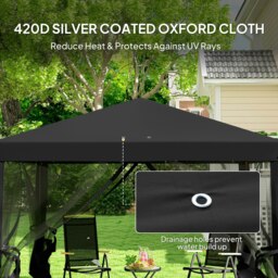 Rackhams Heavy Duty Pop Up Gazebo with Removable Mesh Sidewall Black - thumbnail 5