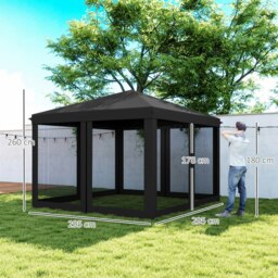 Rackhams Heavy Duty Pop Up Gazebo with Removable Mesh Sidewall Black - thumbnail 6