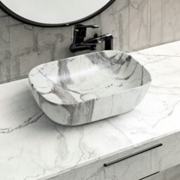 Rackhams 7840 Ceramic Oblong Countertop Basin in White Marble Effect - White Marble Effect - Ceramic - One Size - thumbnail 1