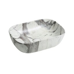 Rackhams 7840 Ceramic Oblong Countertop Basin in White Marble Effect - White Marble Effect - Ceramic - One Size - thumbnail 2