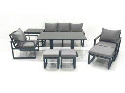 Rackhams 8 Seater Aluminium Outdoor Garden Furniture Set with Adjustable Rising Dining Table 3 Seater Sofa 2 Chair 3 Footstool Side Table Dark Grey - thumbnail 2