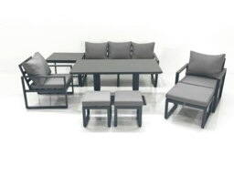 Rackhams 8 Seater Aluminium Outdoor Garden Furniture Set with Adjustable Rising Dining Table 3 Seater Sofa 2 Chair 3 Footstool Side Table Dark Grey - thumbnail 1