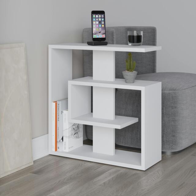Rackhams Saly Modern 3-Tier Compact Side Table with Storage Shelves 57cm - White - image 1