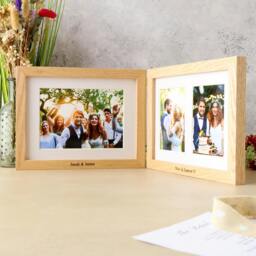 Rackhams Personalised Solid Oak Three Aperture Hinged Picture Frame - Natural Finish - Three aperture frame - Engraved - thumbnail 3