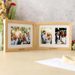 Rackhams Personalised Solid Oak Three Aperture Hinged Picture Frame - Natural Finish - Three aperture frame - Engraved - thumbnail 1