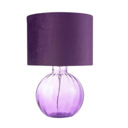 Rackhams Contemporary Deep Purple Ribbed Glass Table Lamp with Soft Velvet Fabric Shade