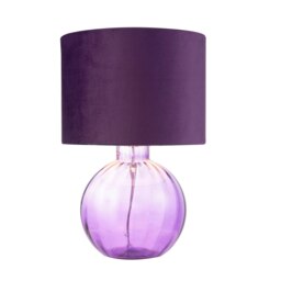 Rackhams Contemporary Deep Purple Ribbed Glass Table Lamp with Soft Velvet Fabric Shade - thumbnail 2