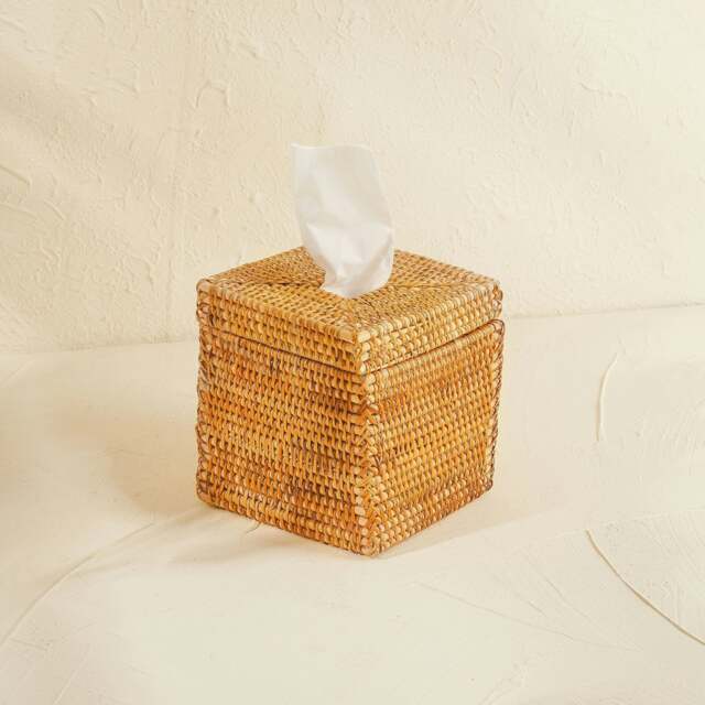Rackhams Square Rattan Tissue Cover - Wicker Tissue Boxes - Natural - image 1