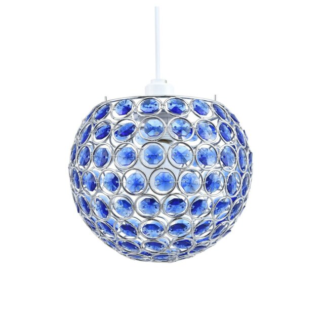 Rackhams Modern Round Globe Easy Fit Pendant Shade with Small Blue Acrylic Bead Jewels - image 1