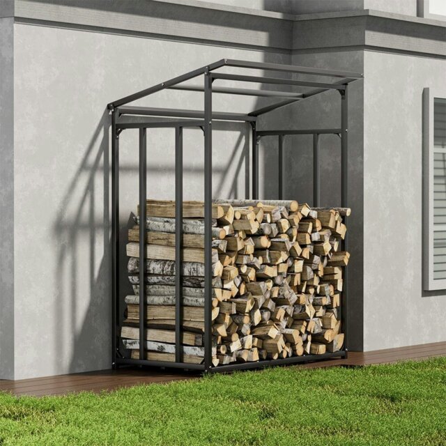 Rackhams Garden Metal Tube Firewood Rack with PE Cover Roof - S SIZE - image 1