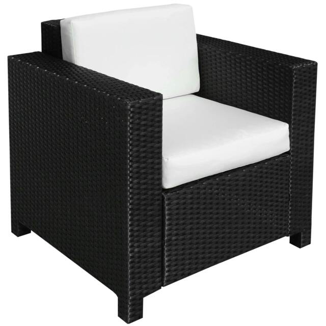 Rackhams Single Seater Rattan Chair Sofa with 10 cm Thick Padded Cushion, All-Weather PE Wicker Weave Garden Armchair with Armrests, Black - image 1