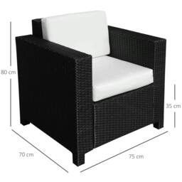 Rackhams Single Seater Rattan Chair Sofa with 10 cm Thick Padded Cushion, All-Weather PE Wicker Weave Garden Armchair with Armrests, Black - thumbnail 3